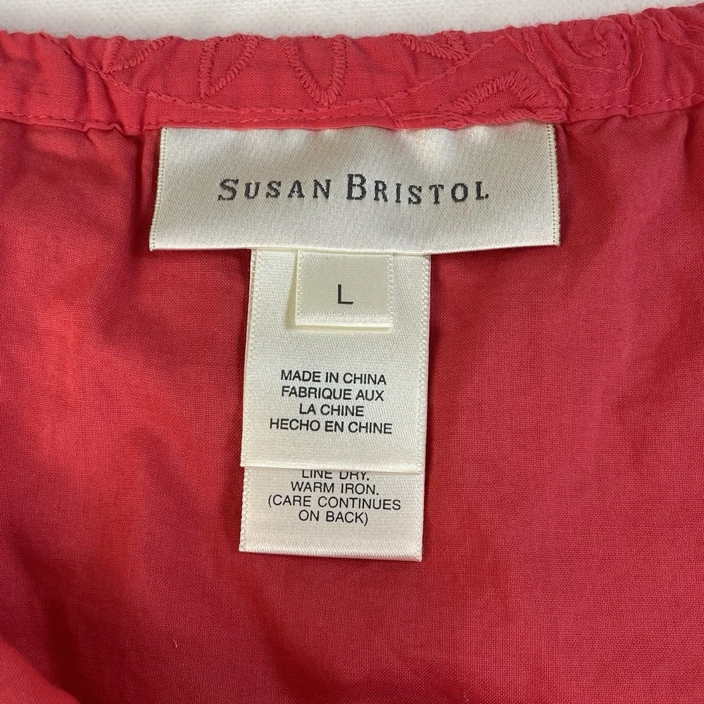 Susan Bristol Red/Pink Embroidered Cotton Skirt L‎ Ruffle Hem Boho Cottagecore